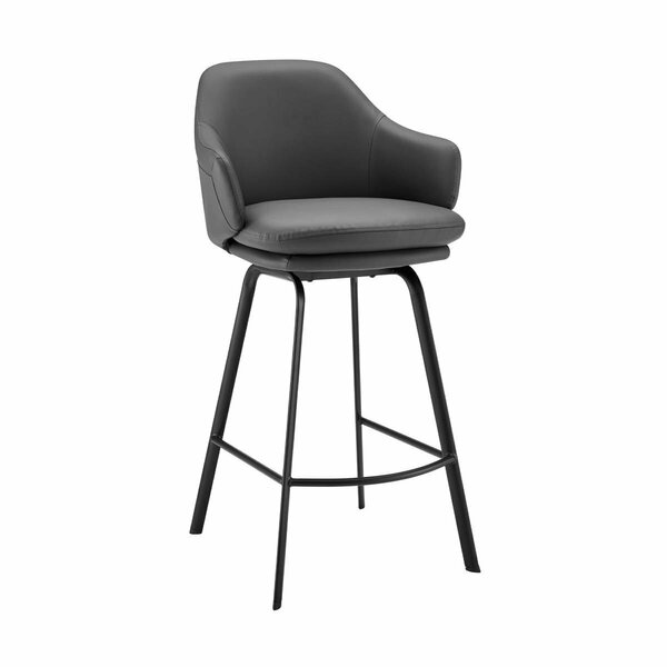 Gfancy Fixtures 26 in. Grey Faux Leather & Black Metal Swivel Counter Stool GF3091987